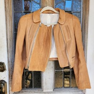 Carven double zip cropped leather jacket xs